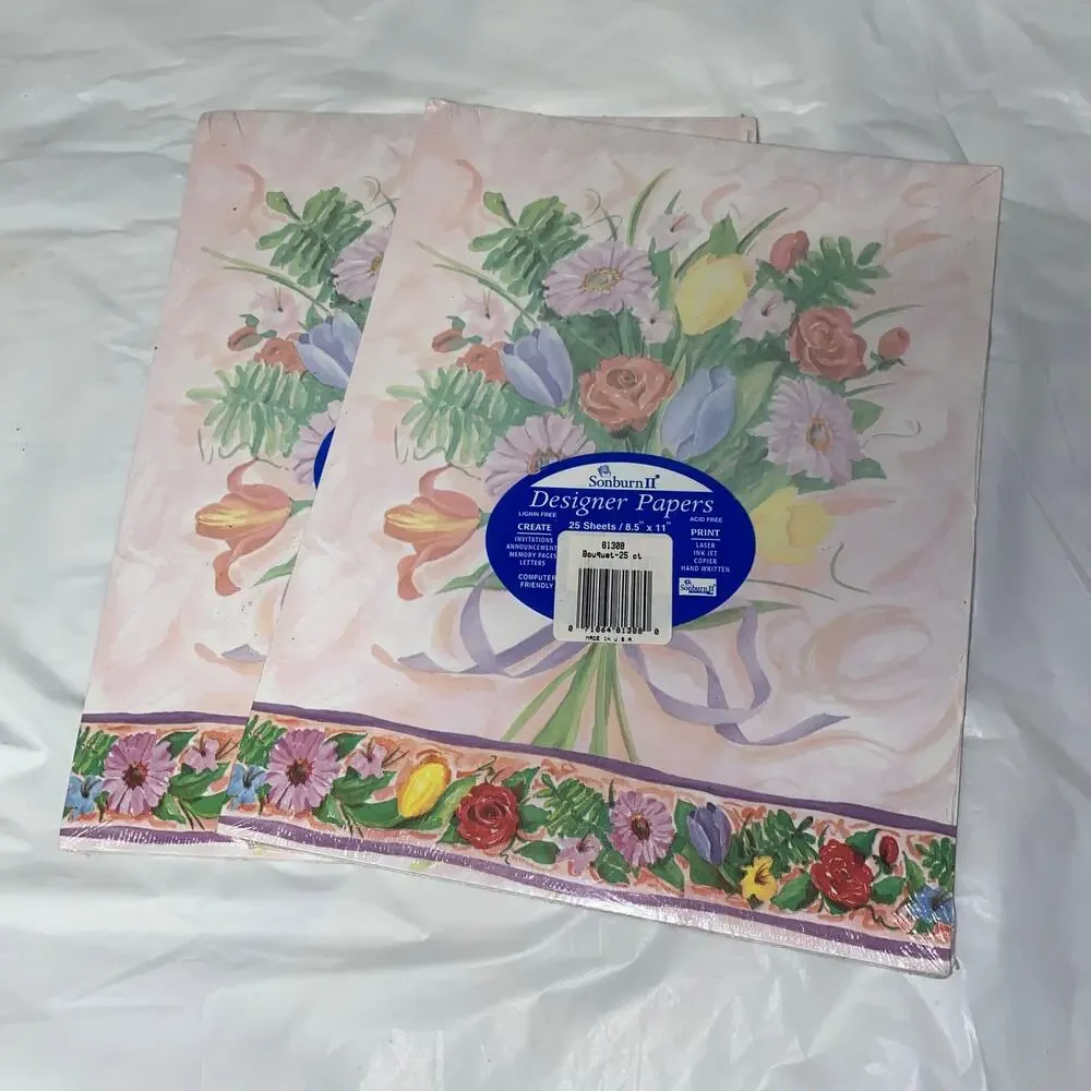 2 New Sonburn II Vintage Designer Papers Bouquet Floral 8.5